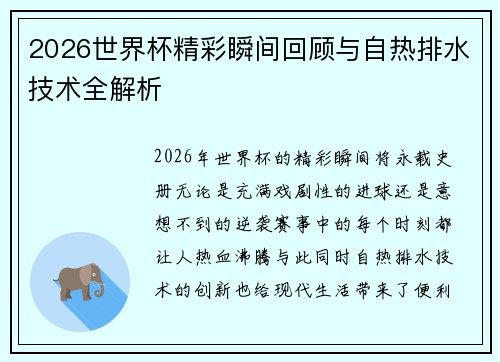2026世界杯精彩瞬间回顾与自热排水技术全解析 2026世界杯精彩瞬间回顾与自热排水技术全解析